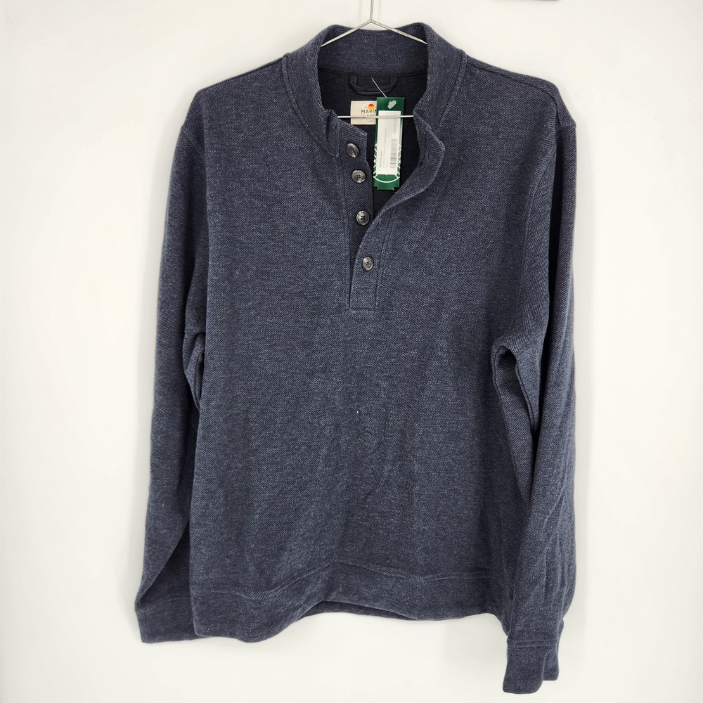 Marine Layer Pacifica Stretch Twill Pullover Navy Henley Men's Large